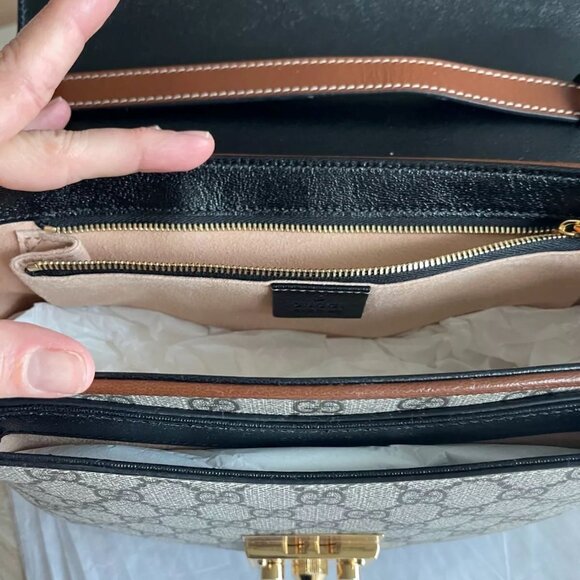 Gucci Tri Color Padlock Supreme Shoulder Bag Leather Handbag Gold Black Brown NW - Picture 5 of 10